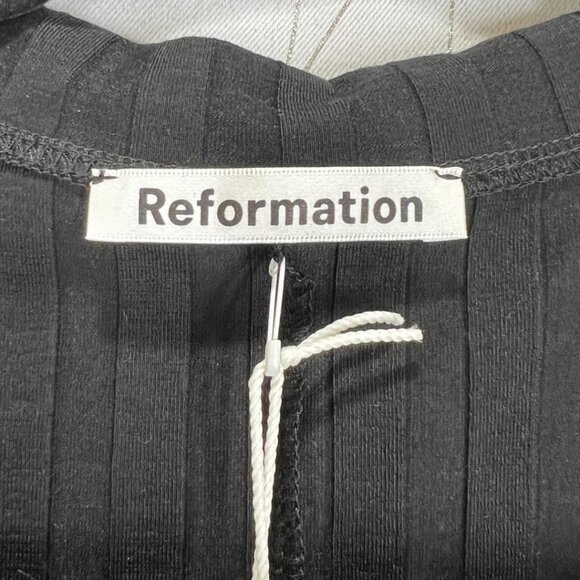 NWT Reformation Vittoria Black Ribbed Long Sleeve Collar Mini Dress $128 - Picture 11 of 14